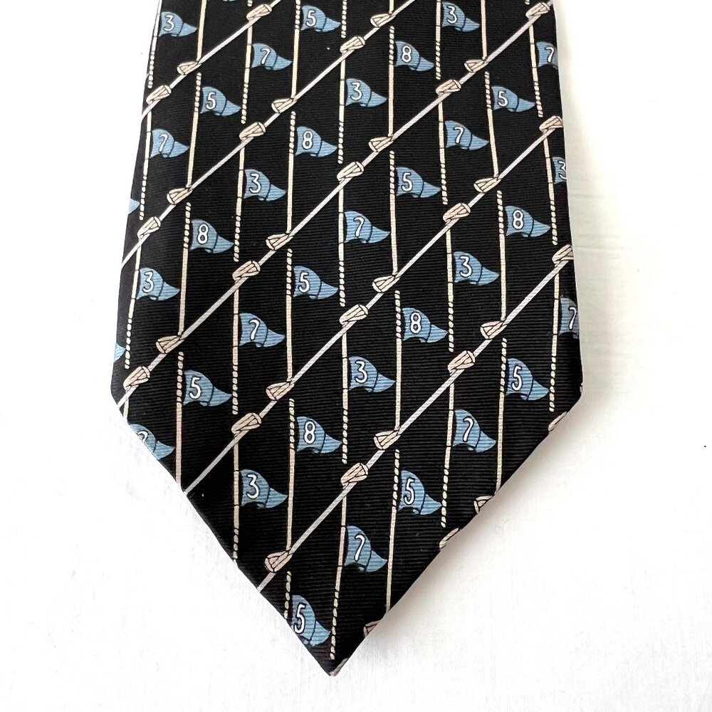 Oscar de la Renta Neck Tie, Couture Collection, Golf Theme, Navy, EC